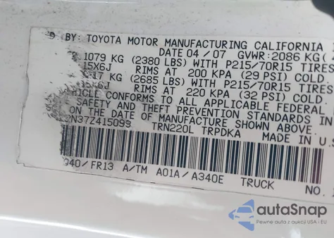 2007 Toyota Tacoma from USA, damaged, VIN 5TENX22N37Z415099